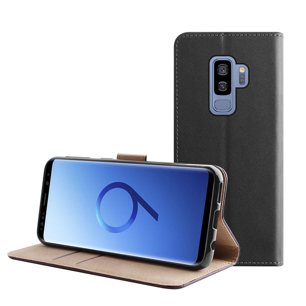 BMAX Leren flip case hoesje voor Samsung Galaxy S9 Plus - Zwart