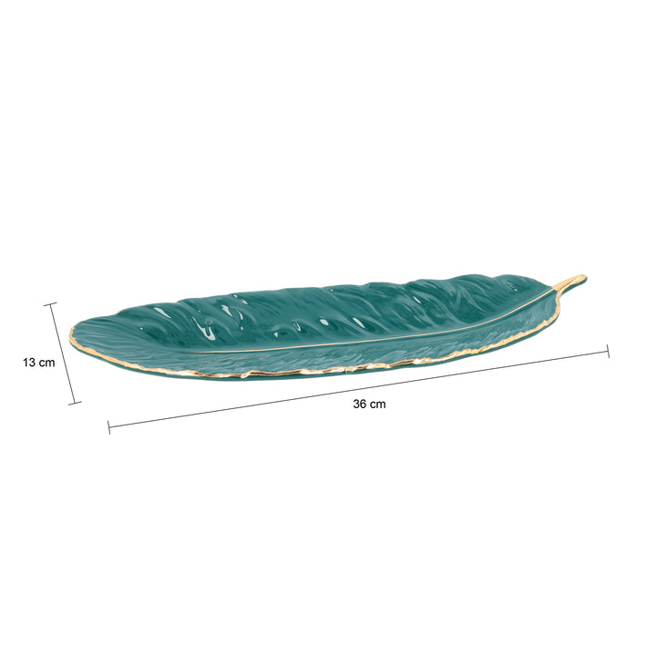 QUVIO Schaal met veer vorm - 37 cm - Donkergroen (1)