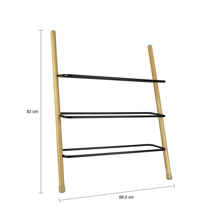 QUVIO Schoenenrek - 3 laags - Metaal - Hout - Zwart (1)