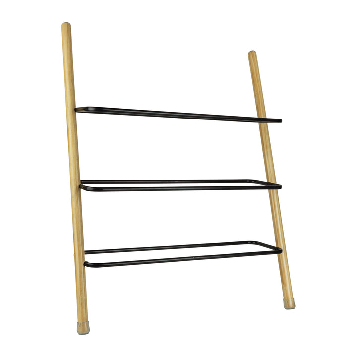 QUVIO Schoenenrek - 3 laags - Metaal - Hout - Zwart