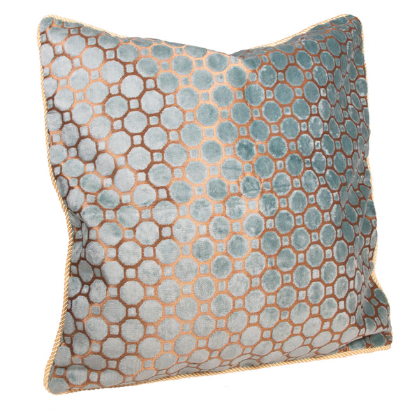 QUVIO Sierkussen gevuld 50 x 50 cm - bolletjes en vierkantjes - Turquoise met gouden rand