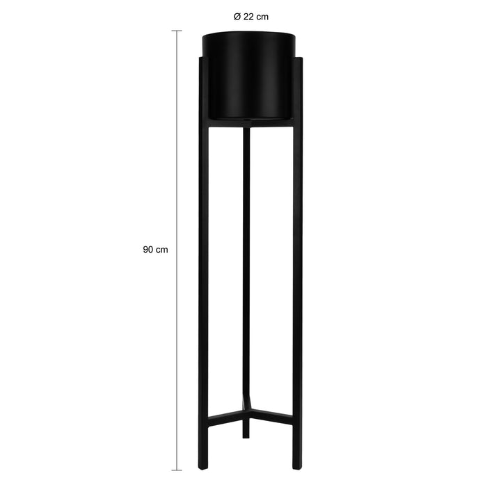 QUVIO Plantenstandaard inclusief pot - 22 x 22 x 90 cm - Metaal - Zwart - L (1)