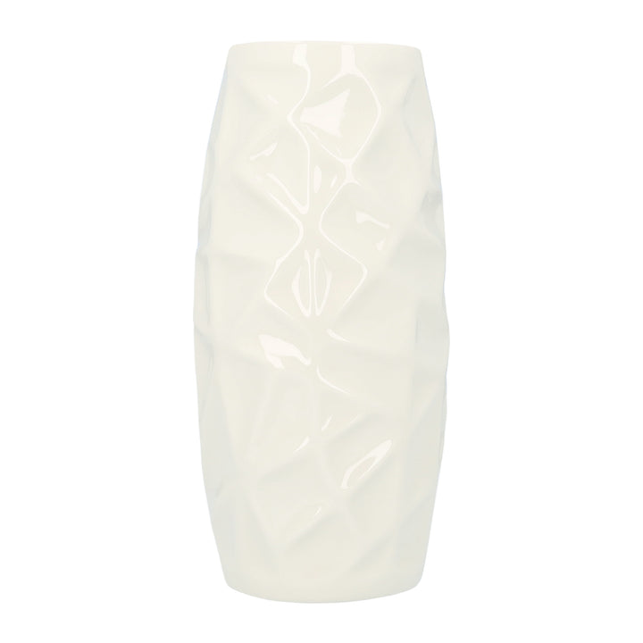 QUVIO Vaas met patroon - Keramiek -  21,5 x 9,5 cm - Wit (3)