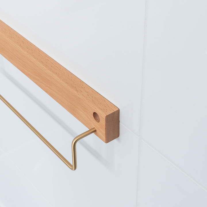 QUVIO Wand handdoekenhouder - Licht hout + goud - 28 CM (4)