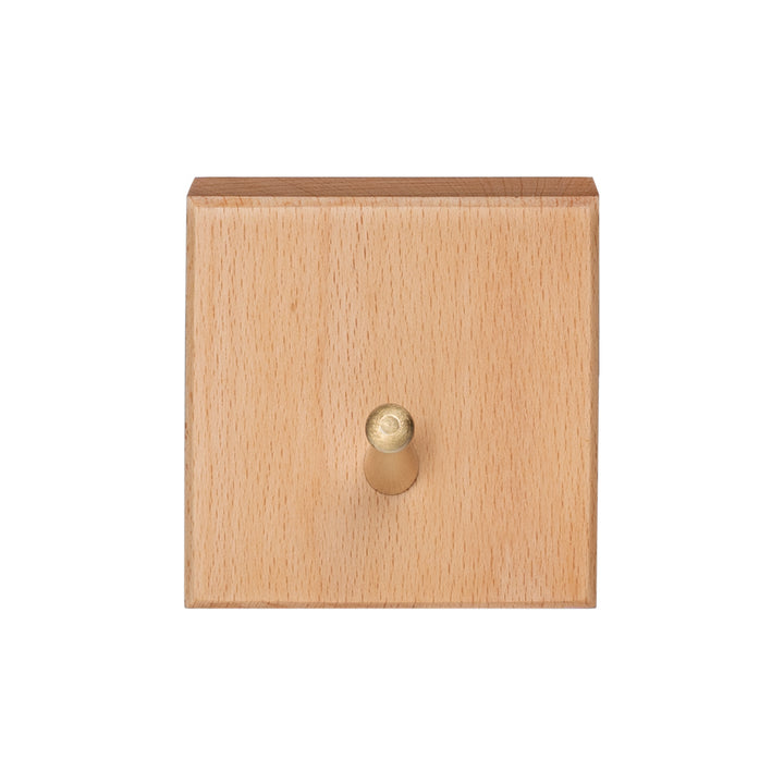 QUVIO Wandhaak houten vierkant met metalen haakje - Licht hout + goud (1)