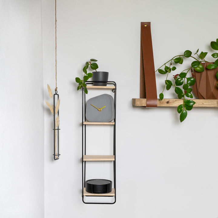 QUVIO Wandrek metalen frame met 4 licht houten planken (3)