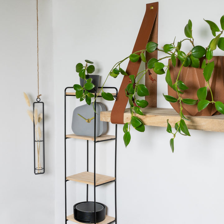 QUVIO Wandrek metalen frame met 4 licht houten planken (4)