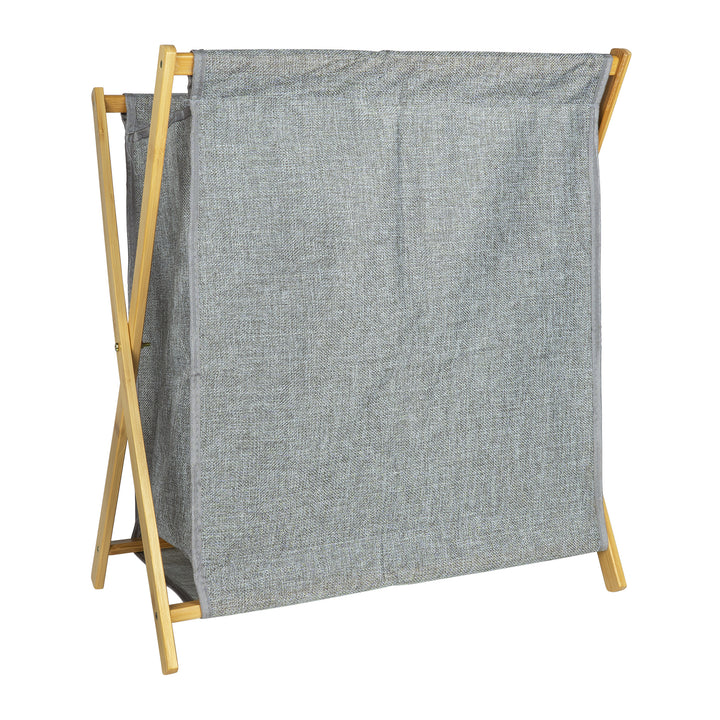 QUVIO Wasmand met houten frame - 52 x 30 x 57 cm - Grijs (2)