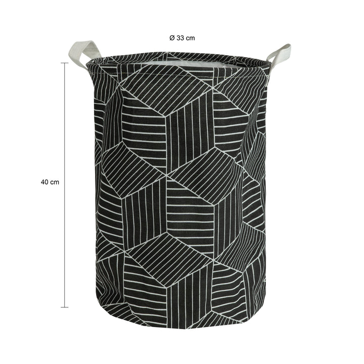 QUVIO Wasmand rond stof - hexagon - Zwart (1)