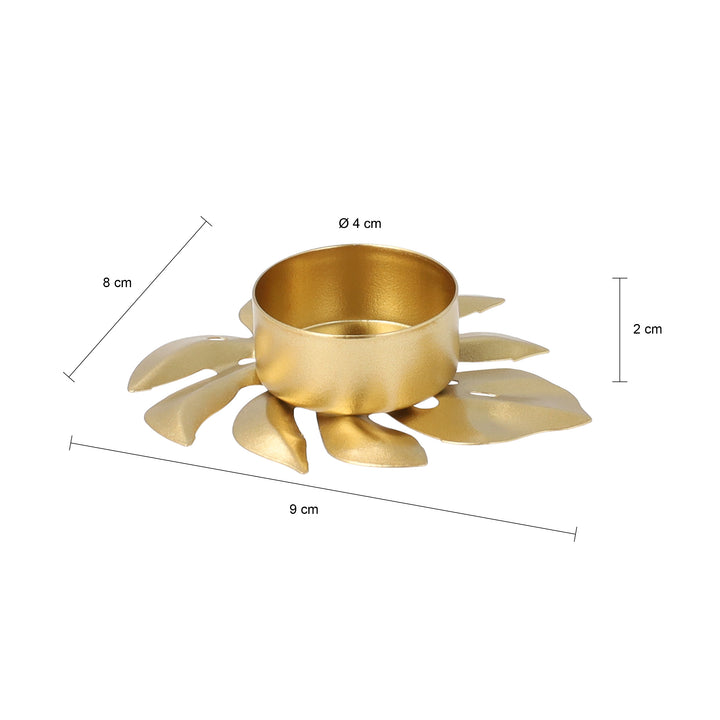 QUVIO Waxinelichthouder op een blad - 9 x 8 x 2 cm - Metaal - Goud (1)