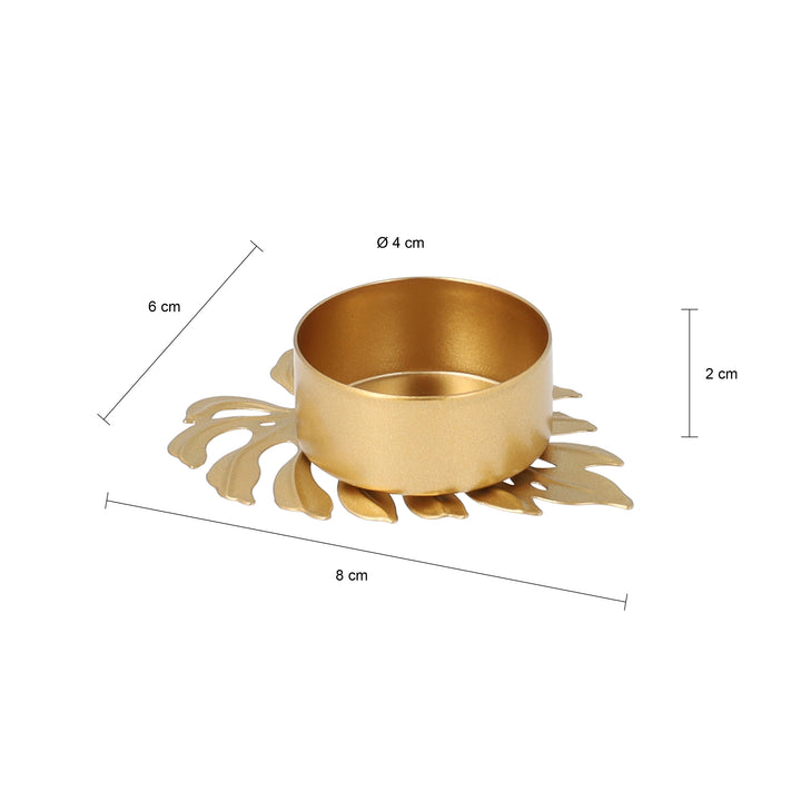 QUVIO Waxinelichthouder op een blad - 8 x 6  x 2 cm - Metaal - Goud (1)