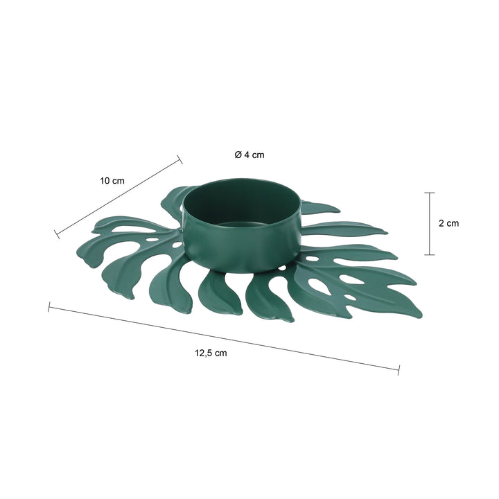 QUVIO Waxinelichthouder op een blad - 12,5 x 10 x 2 cm - Metaal - Groen (1)