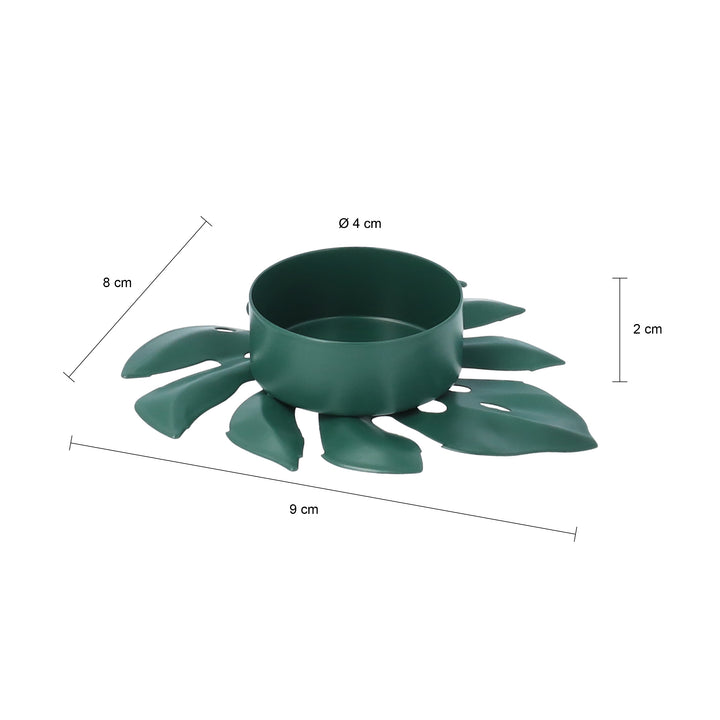 QUVIO Waxinelichthouder op een blad - 9 x 8 x 2 cm - Metaal - Groen (1)