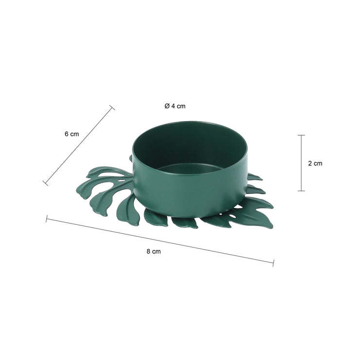 QUVIO Waxinelichthouder op een blad - 8 x 6 x 2 cm - Metaal - Groen (1)
