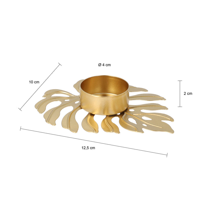 QUVIO Waxinelichthouder op een blad - set van 4 - Metaal - Goud (4)
