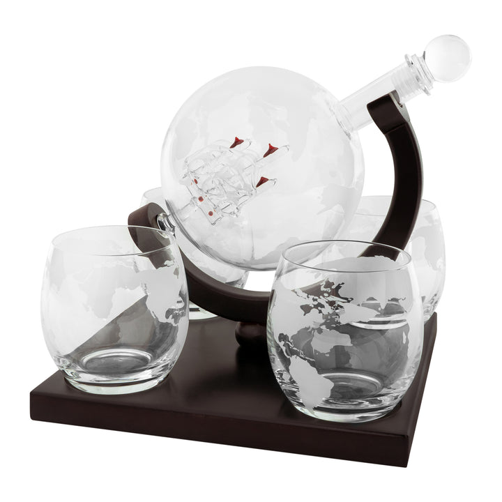 Aretica Luxe Whiskey Karaf wereldbol met 4 glazen (1)