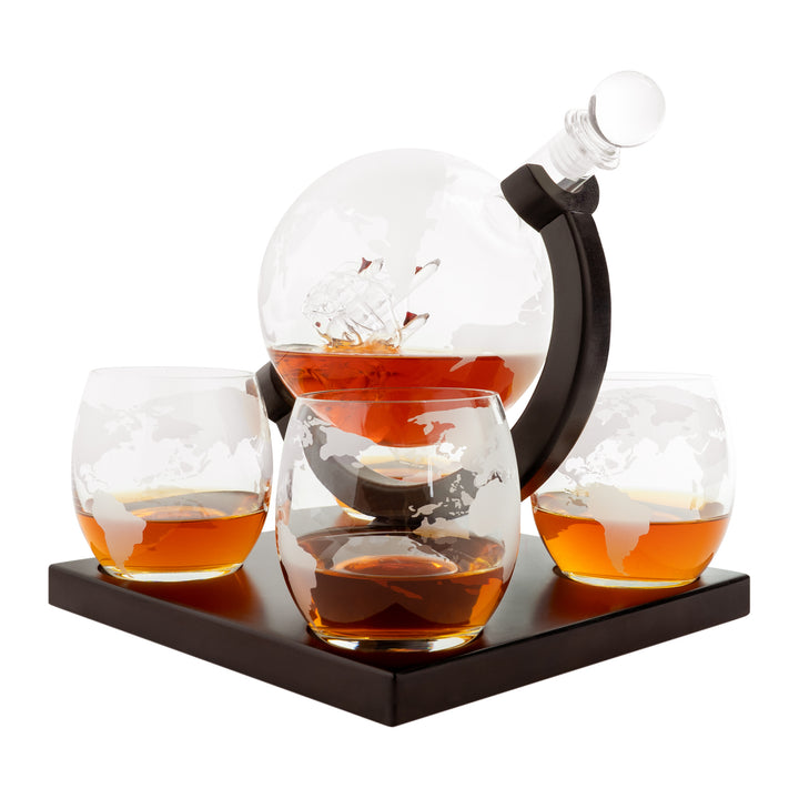 Aretica Luxe Whiskey Karaf wereldbol met 4 glazen (3)