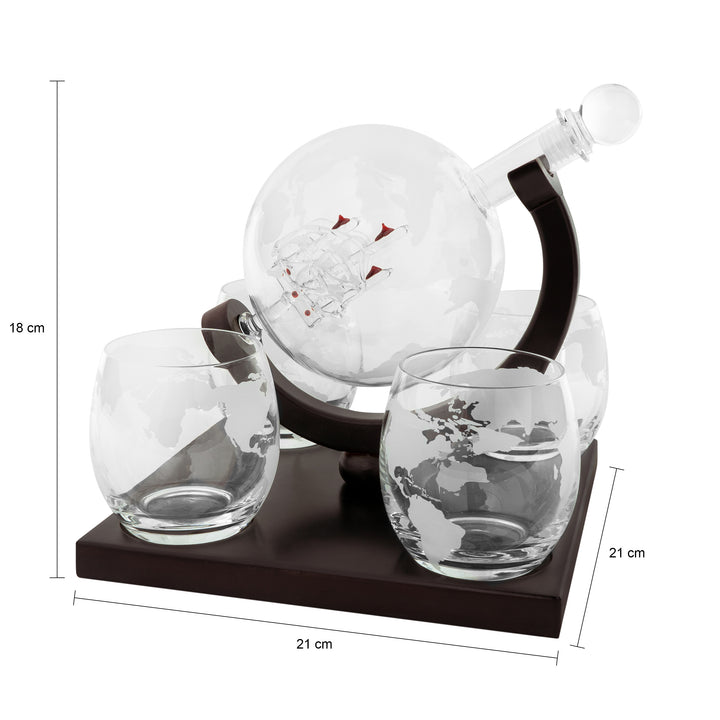 Aretica Luxe Whiskey Karaf wereldbol met 4 glazen (2)