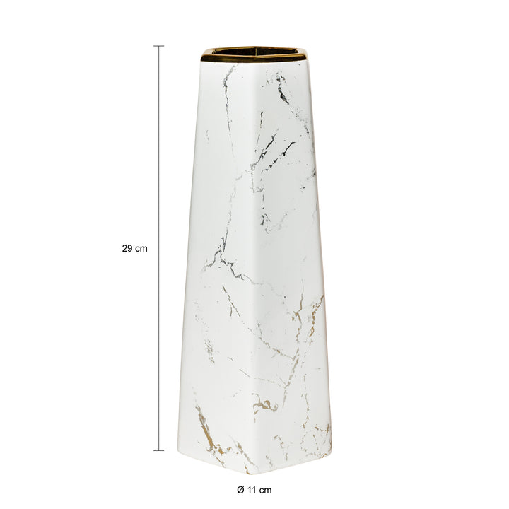 QUVIO Zeshoekige vaas, keramiek - Wit met goud marble look - S + M + L (3)