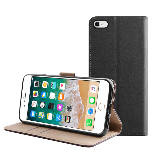 BMAX Leren flip case hoesje voor iPhone 6/6s Plus - Zwart