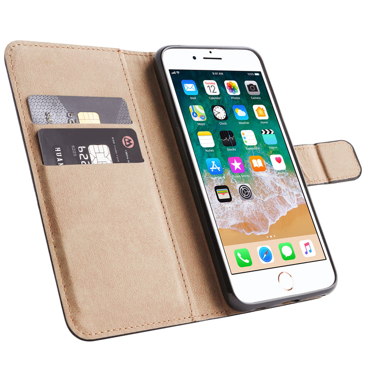 BMAX Leren flip case hoesje voor iPhone 7/8 Plus - Zwart (1)