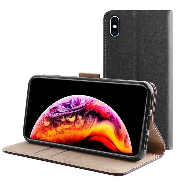BMAX Leren flip case hoesje voor iPhone X/XS - Zwart