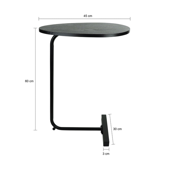 QUVIO Bijzettafel ovaal  - 30 x 45 x 60 cm - Zwart (3)