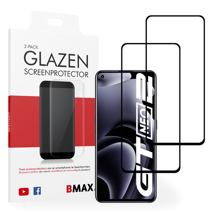 2-pack BMAX Realme GT NEO 2 Screenprotector - Gehard glas - Full cover