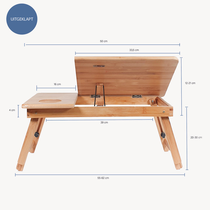 Bedtafel bamboe V2 voor laptop, tablet of boek - verstelbaar - Inklapbaar (8)