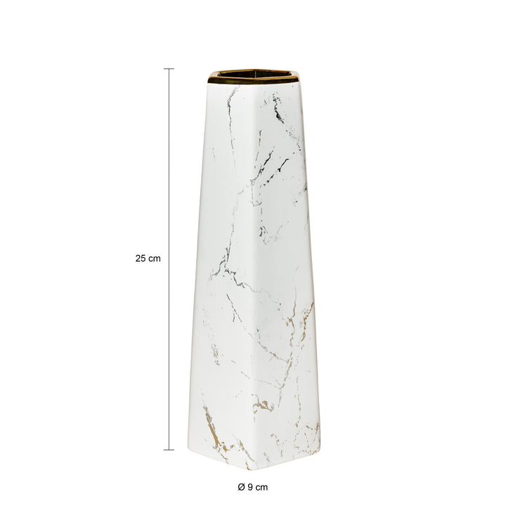 QUVIO Zeshoekige vaas, keramiek - Wit met goud marble look - S + M + L (2)