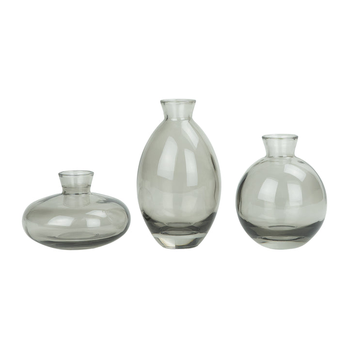 QUVIO Vazen set van 3 - Glas - Donkergrijs (2)